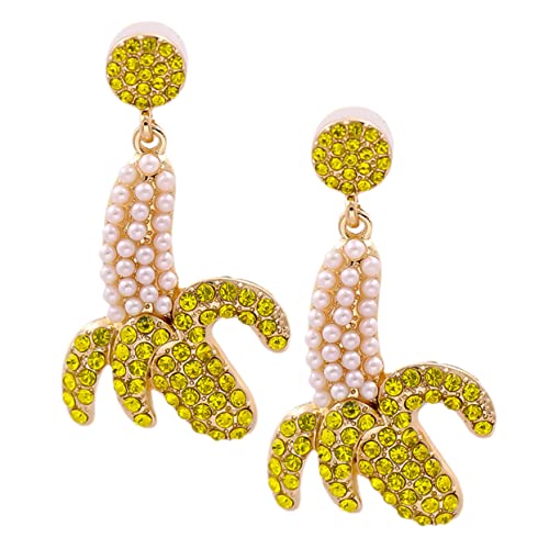 OUNONA 1 Paar Exklusive Bananen Ohrstecker mit Funkelnden Strasssteinen Kreative Farbenfrohe Ohrringe für Damen für Geburtstage Weihnachten und Besondere Anlässe von OUNONA