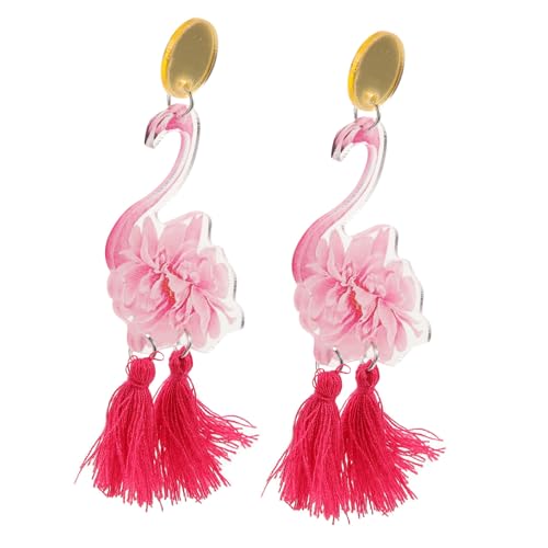 OUNONA 1 Paar Flamingo Ohrringe mit Quasten für Damen Süße Hängende Tierohrringe im Einzigartigen Design für Looks und Besondere Anlässe Hypoallergen und Langlebig von OUNONA