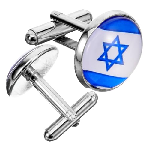 OUNONA 1 Paar Herren Manschettenknöpfe mit Israelischer Flagge Stilvolle Hemdknöpfe für Französische Manschetten Accessoire für Formelle Anlässe und Ausdruck Nationaler Identität von OUNONA