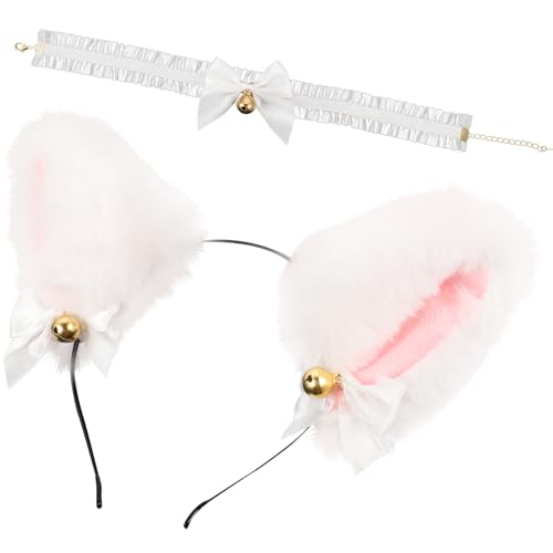 OUNONA 1 Satz Katzenohren Haarreif Set mit Glöckchen Halskette Niedliches Cosplay Zubehör für Halloween Karneval und Partys Dekorativen Katzenohren und Elegantem Schleifen Design von OUNONA