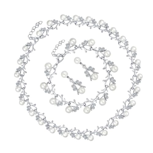 OUNONA 1 Satz Perlenkette Kristallohrringe und Armband für Hochzeiten Stilvolles Set für Damen für Brautjungfern oder Festliche Anlässe von OUNONA