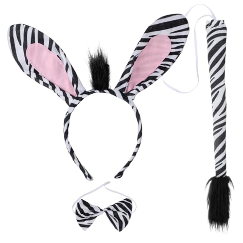 OUNONA 1 Satz Zebra Kostüm Set mit Haarreif Ohren Fliege und für Cosplay für Halloween und Karneval Niedliches und Wiederverwendbares Zubehör für Partys und Veranstaltungen von OUNONA