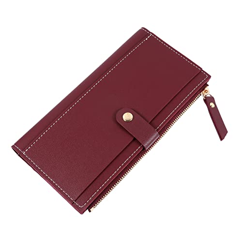 OUNONA 1 Stück Damen Geldbörse Multifunktionale Lange Geldbörse mit DREI Fächern Große Kapazität Praktische Handtasche im Minimalistischen Design für Münzen Karten und Quittungen Weinrot von OUNONA