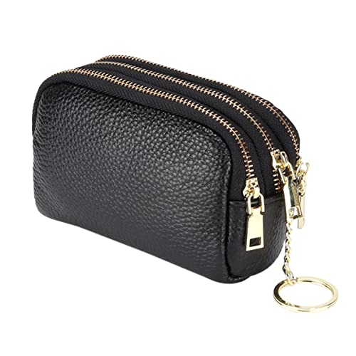 OUNONA 1 Stück Echtes Rindsleder Münzbörse mit Reißverschluss Mini Geldbörse für Münzen Schlüssel und Karten Vielseitig Einsetzbar für Alltag und Reisen Schwarz von OUNONA