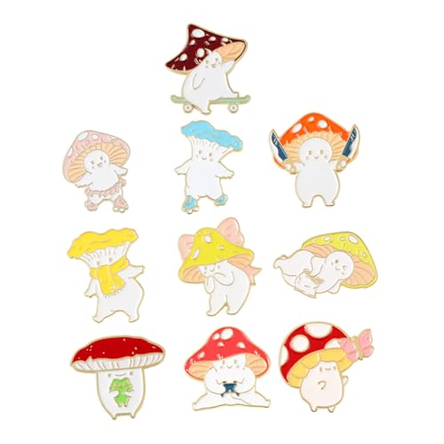 OUNONA 10 Stück Pilz Anstecknadeln aus Langlebiger Legierung Kreative Cartoon Broschen mit Verschluss Bunte Pilz Designs für Kleidung Rucksäcke Jacken und Mützen Zufällige Modelle von OUNONA