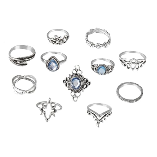 OUNONA 11 Stück Teiliges Retro Joint Rings Damen Finger Ringe mit Filigraner Verzierung und Funkelnden Schmucksteinen Stapelbar Modisch für Alltag Party Hochzeit und Besondere Anlässe von OUNONA