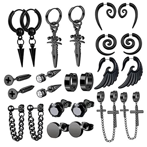 OUNONA 12 Paare Herren Ohrringe Set Schwarze Kreuze Kleine Creolen und Anhänger im Gothic Stil Trendige Ohrringe für Club und Alltag von OUNONA