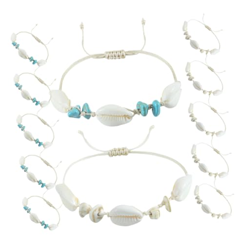 OUNONA 12 Stück Teiliges Handgewebtes Armband mit Muschelverzierung für Frauen Verstellbares Armband Vielseitig als Fußkette oder Halskette Tragbar für Strand und Sommerevents von OUNONA