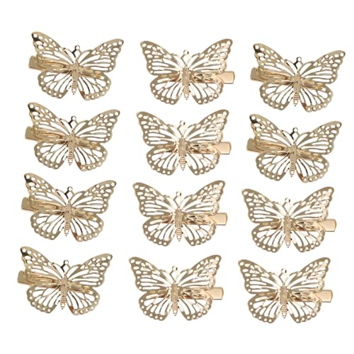 OUNONA 12 Stück Teiliges Metallische Schmetterlings Haarklammern Hohle Haarklemmen für Damen Eleganter Haarschmuck für Alltag und Fest Starker Haarspangen von OUNONA