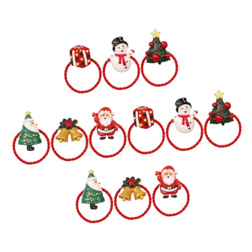 OUNONA 12 Stück Teiliges Weihnachts Haargummi Set für Mädchen Elastische Ponytail Halter mit Weihnachtsmann Baum und Schneemann Leichte Party Haarbänder für Festliche Frisuren von OUNONA