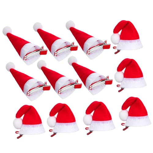 OUNONA 12 Stück Teiliges Weihnachtsmütze Haarschmuck aus Plüsch und Legierung Süße Haarspangen für Mädchen Langlebige Niedliche Xmas Haarclips zur Festlichen Dekoration und von OUNONA
