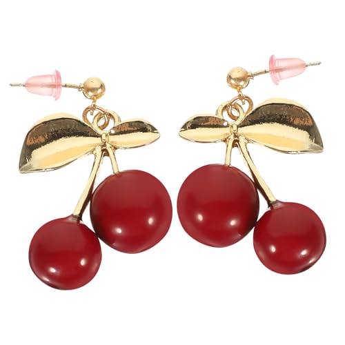 OUNONA Kirschohrstecker Ohrhänger 925 Stück Silber Schleifenform Modischer Ohrschmuck für Damen für Valentinstag und Muttertag Kreative Kirschdesign Ohrringe von OUNONA