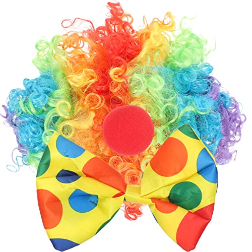OUNONA 1Satz Clown Kostüm Set Wiederverwendbare Clownperücke Fliege Nase Partyzubehör für Karneval Halloween Cosplay Langlebiges Material für Erwachsene und Jugendliche von OUNONA