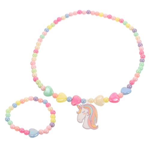 OUNONA 1Satz Einhorn Schmuckset für Mädchen Einhorn Halskette und Perlenarmband Niedliches Schmuckset Strapazierfähigem Perfektes für Kleine Prinzessinnen von OUNONA