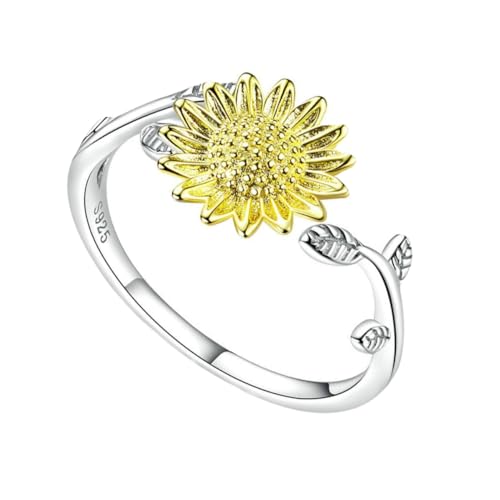 OUNONA 1Stück Sonnenblumen Ring Silber für Damen Verstellbarer Offener Ring Eleganter Schmuck für Hochwertiger Weiblicher Handschmuck für Schmuckkollektion von OUNONA