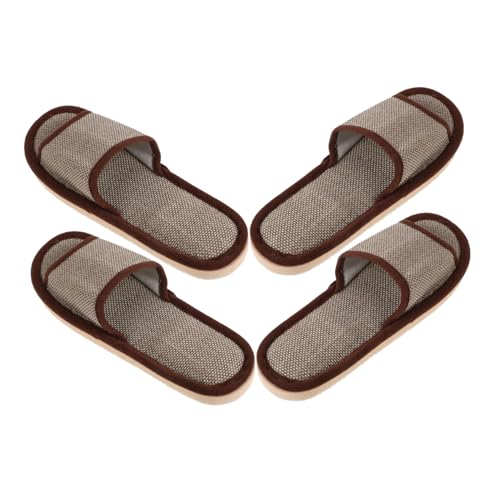 OUNONA 2 Paare Baumwoll Leinen Slippers Rutschfeste EVA Sohle Leicht Atmungsaktiv Offene Hausschuhe für Hotel Zuhause Damen Sommer Kaffee Farbton von OUNONA