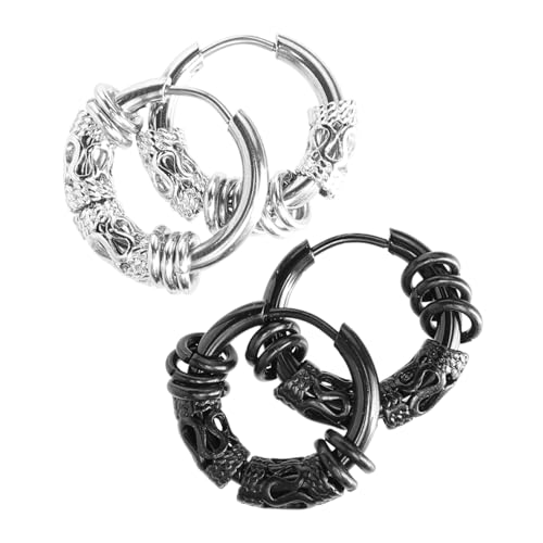 OUNONA 2 Paare Herren Ohrstecker Edelstahl Runde Dragon Design Ohrringe Langlebig Modisch Passend für Geburtstag Club Hochzeit und Alltag von OUNONA