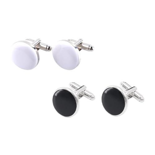 OUNONA 2 Paare Runde Manschettenknöpfe für Herren Schwarz und Weiß Hemdknöpfe Accessoires für Besondere Anlässe und Alltag Hochwertige Verarbeitung Langlebig und Dekorativ von OUNONA