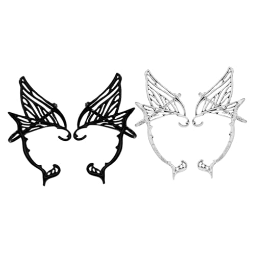 OUNONA 2 Paare Teilige Schmetterlings Fairy Ear aus Hautfreundlicher Legierung Non Piercing Ohrclips für Frauen Verstellbare Ohrmanschetten Vintage Ohrschmuck in Schwarz und Silber von OUNONA