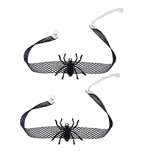 OUNONA 2 Stück Halloween Spinnen Halskette Choker Gothic Elastisches Spitzenmaterial Dehnbar für Halloween Party von OUNONA