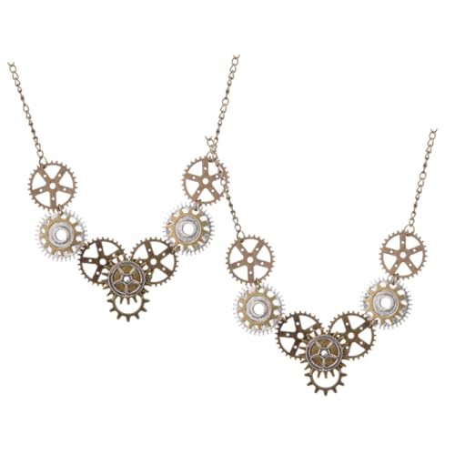 OUNONA 2 STÜCK Vintage Steampunk Halskette Damen mit Verstellbarem Choker Retro Rundes Getriebe Anhänger Goth Collar Schmuck für Cosplay Halloween Karneval von OUNONA