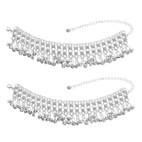 OUNONA 2 Stück Boho Glocken Fußkettchen Mehrlagig Verstellbar mit Quasten Langlebig und Komfortabel für Bauchtanz Strand und Sommerliche Freizeitkleidung von OUNONA