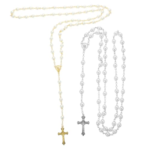 OUNONA 2 Stück Damen Kreuzkette mit Goldfarbenen Perlen Verstellbare Leichte Halskette mit Elegantem Kreuzanhänger Modisches Schmuckaccessoire für Frauen Komfortabel und OUNONA 2 Stück Damen Kreuzkette mit Goldfarbenen Perlen Verstellbare Leichte Halskette mit Elegantem Kreuzanhänger Modisches Schmuckaccessoire für Frauen Komfortabel und von OUNONA