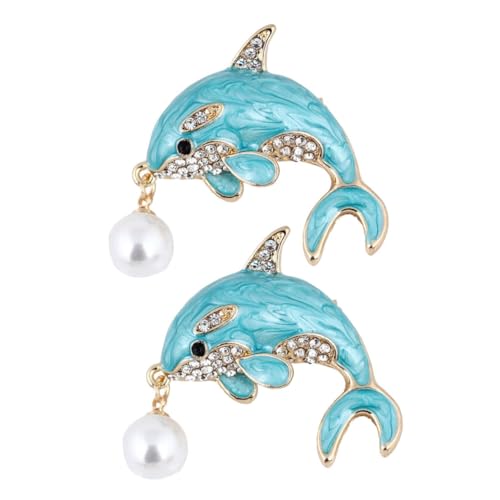 OUNONA 2 Stück Delfin Brosche mit Strass und Perle Ozeanisches Tier Design Legierung Blau Emailliert Anstecknadeln für Pullover Schal Vielseitiger Schmuck für Damen von OUNONA