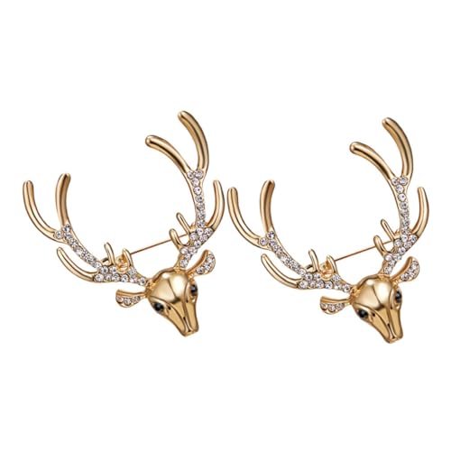 OUNONA 2 Stück Elegante Hirschkopf Broschen mit Strasssteinen Modische Tier-anstecknadeln für Damen Vielseitiger Schmuck für Weihnachten Festliche Anlässe Langlebige Zinklegierung von OUNONA
