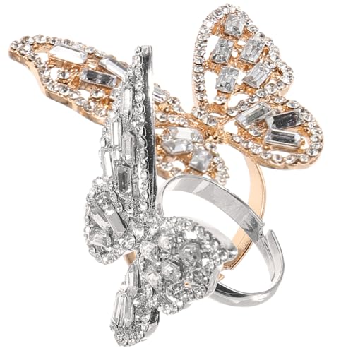OUNONA 2 Stück Eleganter Schmetterlingsring mit Funkelnden Kristallen Verstellbarer Damen Fingerring Hochwertiger Legierung Vielseitiger Modeschmuck für Hochzeit Party und Alltag von OUNONA
