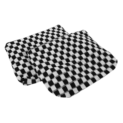 OUNONA 2 Stück Große Karierte Kosmetiktasche mit Kontrastfarbener Strickoptik Geräumiger Kulturbeutel für Frauen und Mädchen Ästhetischer Reise-Organizer und Waschtasche mit Trendigem von OUNONA