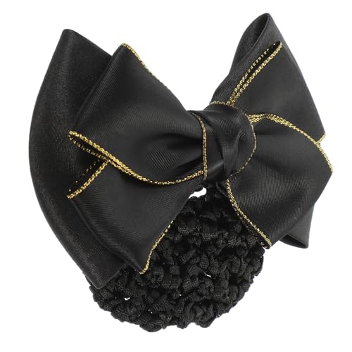 OUNONA 2 Stück Haarnetz Haarknoten accessoire mit Schleifenclip Atmungsaktiv Leicht für Damen Ballett Krankenschwester Stewardess Alltag Bühne Schwarz mit Goldrand von OUNONA