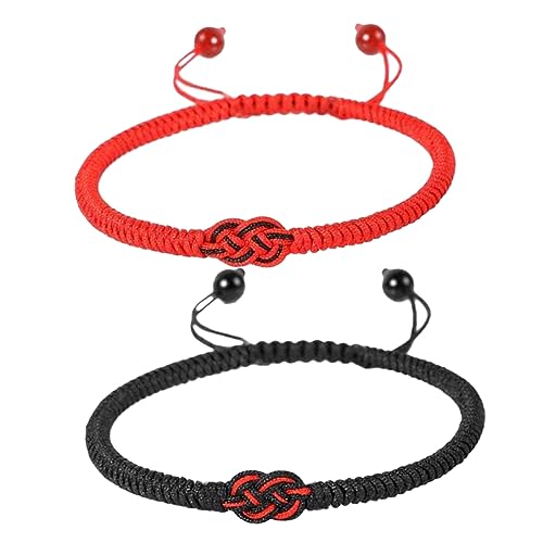 OUNONA 2 Stück Handgefertigte Freundschaftsarmbänder für Geflochtene Armbänder Rot und Schwarz Echte Glücksarmbänder für Damen und Herren für zu Anlässen von OUNONA