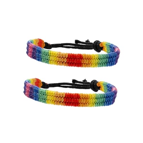 OUNONA 2 Stück Handgewebtes Regenbogen Lgbt Freundschaftsarmband Buntes Geflochtenes für Männer und Frauen Symbol für Liebe und Handgemacht und Langlebig von OUNONA