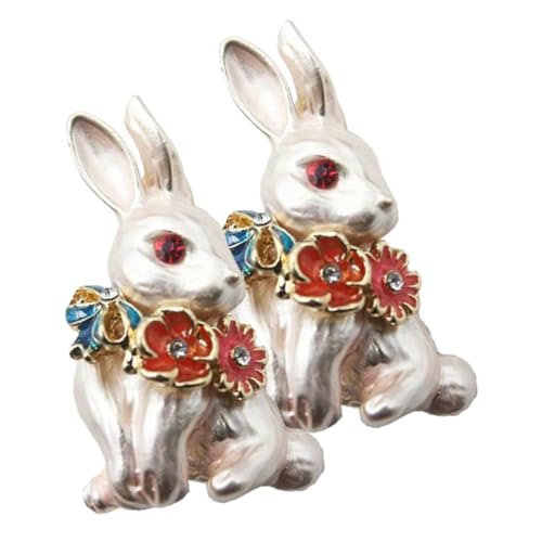 OUNONA 2 Stück Kaninchen Brosche Abzeichen Frühlingsaccessoire für Neujahr Niedliche Rabbit Anstecknadel für Kleidung Schals und Hüte Einfach zu Tragen und Praktisch von OUNONA