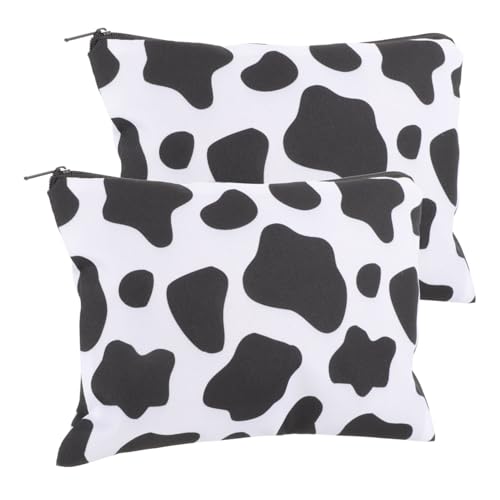 OUNONA 2 Stück Kosmetiktasche Damen Große Kapazität Wasserabweisend Makeup Tasche mit Reißverschluss Multifunktional Reise Kulturbeutel für Kosmetik und Zubehör Schwarz-weiß Kuhmuster von OUNONA