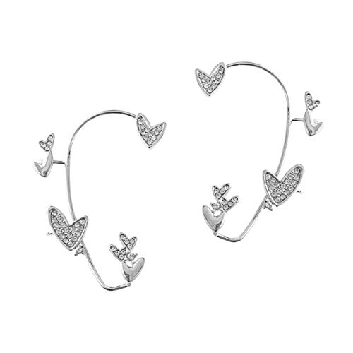 OUNONA 2 Stück Luxuriöse Herz Ohrclips mit Funkelnden Strasssteinen Modischer Ohrschmuck Ohrloch Ohrmanschette für Damen Einfach Anzulegen für Party und Alltag von OUNONA