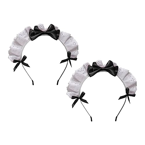 OUNONA 2 Stück Mädchen Haarreifen mit Schleifen Design Lace Haarschmuck für Cosplay und Partys Leicht und Komfortabel für und Mädchen Schwarz von OUNONA