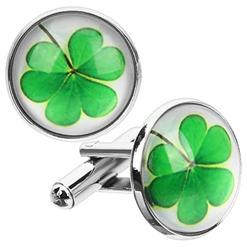 OUNONA 2 Stück Manschettenknöpfe Herren Clover Design Silber Vierblattklee Hemd Schmuck Accessoire für Business und Festliche Anlässe Saint Patrick's Day von OUNONA