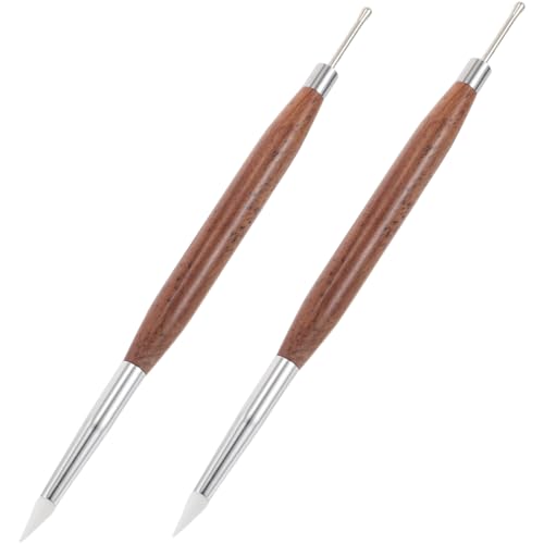 OUNONA 2 Stück Nagelkunst Skulptur Stift mit Holzgriff Doppelseitiger Silikon Modeling Stylus für Präzise Zeichnungen Wiederverwendbare Nail Art Pinsel Geeignet für DIY Gel Carving von OUNONA