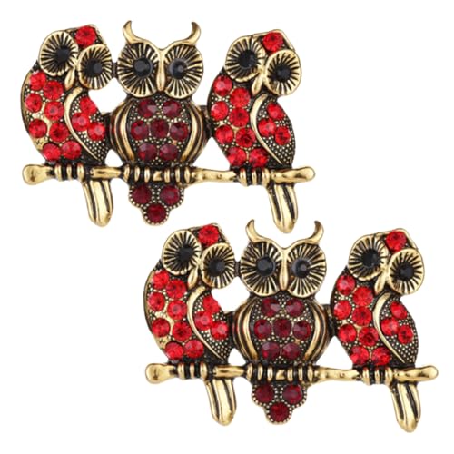 OUNONA 2 Stück Owl Brooch Strass Rot Tier Anstecknadeln Damen Schmuck mit Emaille Funkelnde Brosche für Kleidung Geschenkidee Geburtstag Weihnachten Muttertag Party von OUNONA