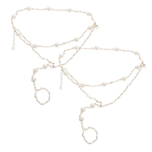 OUNONA 2stücke Perlenfußkettchen Für Damen Verstellbar Mit Perlenquaste Barfußsandalen-Accessoire Strand-schmuck Atmungsaktiv Leicht Für Urlaub Hochzeit Und Alltag von OUNONA