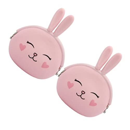 OUNONA 2 Stück Pinker Niedlicher Kaninchen Design Silikon Münzbeutel Kleines Portemonnaie für Mädchen Tragbarer Schlüsselbeutel für Alltag Schule und Einkaufen von OUNONA