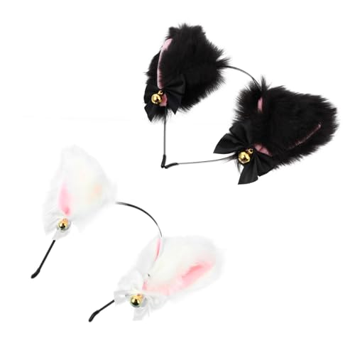 OUNONA 2 Stück Plüsch Katzenohren Haarreif Weiches Cosplay Kopfband mit Süßen Katzenohren in Schwarz und Weiß Handgefertigtes Hautfreundliches Haarschmuck Accessoire für Kostümpartys und von OUNONA