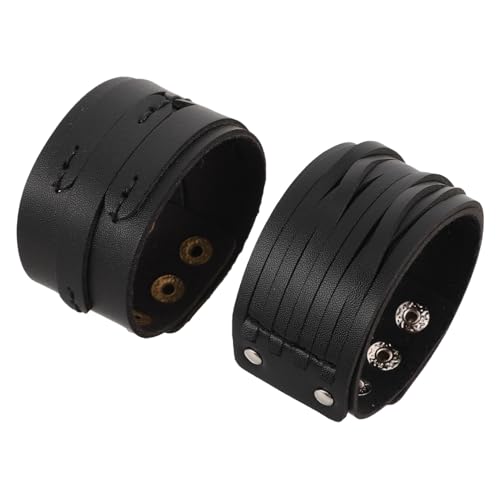 OUNONA 2stücke Lederarmband Für Herren Breit Mit Nietendetails Pu-lederband Modisches Armband Für Männer Punk-stil Armband Outdoor-aktivitäten Und Partys Geeignet von OUNONA