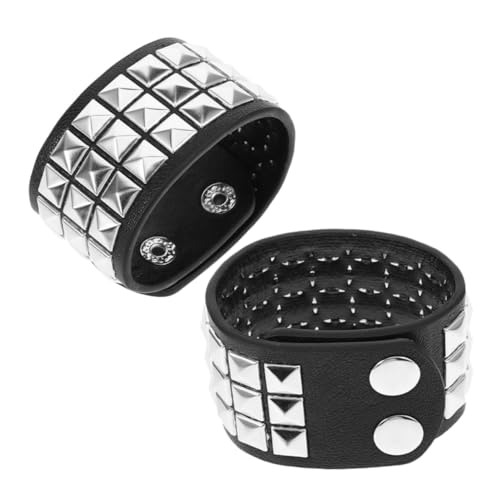 OUNONA 2 Stück Retro Style Niet-armband Verstellbares PU Armband Punk Wristband mit Dreireihigen Nieten Unisex Halloween und Cosplay Accessoire für Individuellen Gothic Look von OUNONA