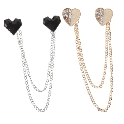 OUNONA 2stücke Herz-brosche Mit Kette Und Strasssteinen Für Damen Anstecknadel Mit Quasten-design Passend Für Strickjacken Kragen Kleid Schal Und Pullover von OUNONA