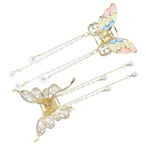 OUNONA 2 Stück Schmetterling Haarklammer mit Quaste und Funkelnden Strasssteinen Metall Haarklammer für Starken Griff Modischer Haarschmuck für Damen und Mädchen für Besondere Anlässe von OUNONA