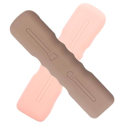 OUNONA 2 Stück Silikon Makeup Pinsel Tasche Reise Kosmetiktasche Flexibel Langlebig Makeup Pinsel Organizer für Damen Kompakt Tragbar Hellbraun von OUNONA