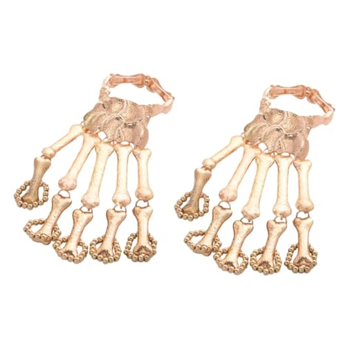 OUNONA 2 Stück Skull Skeleton Hand Armband mit Ring Metallknochen Fingerschmuck Stilvolles Gothic Schmuckstück für Halloween Cosplay Partys und Bühnenauftritte und Gestaltet von OUNONA